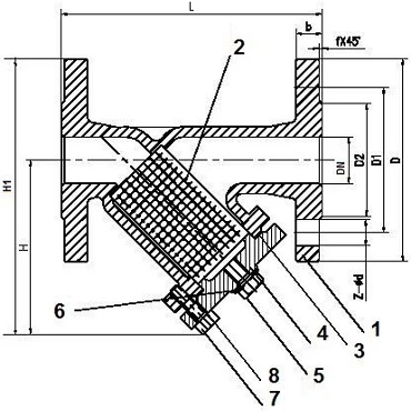 Чертеж Фильтр сетчатый ABRA-YF-3016-D Ду600 Ру16 чугунный фланцевый